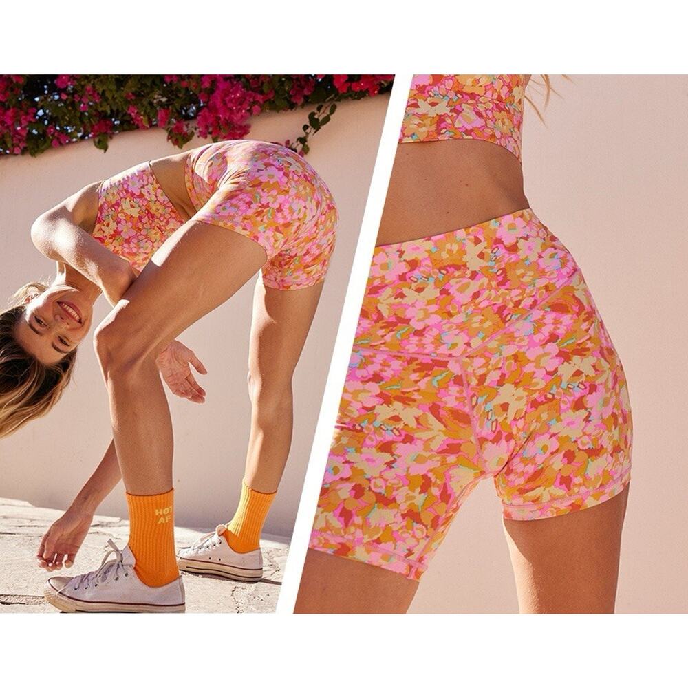 Aerie Floral Biker Shorts Size Large High rise Workout Apparel